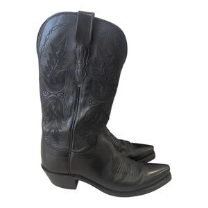 Lucchese 1883 Black Buffalo Leather Ranch Hand Boots Size 7.5